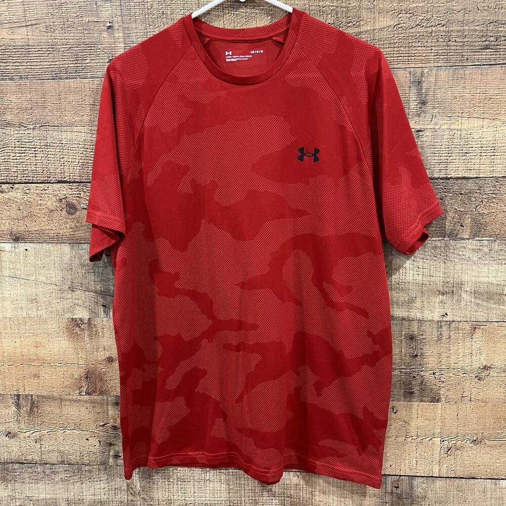 Under Armour Loose Mens Red Camo Athletic Short Sleeve T Shirt Size Large